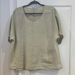 J Jill Casual Spring Linen Green Top with Pocket